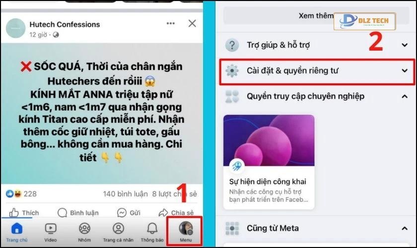 Chọn vào biểu tượng Menu