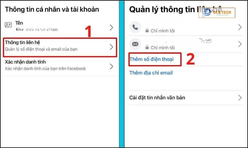 Mục Thông tin liên hệ và chọn Thêm số điện thoại