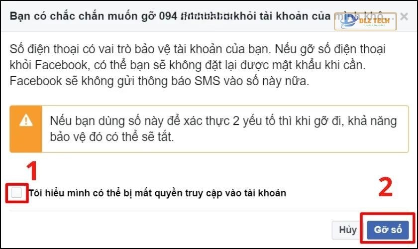 Tích vào ô Tôi hiểu mình có thể bị mất quyền truy cập vào tài khoản
