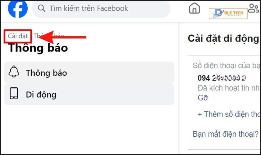 Chọn vào Cài đặt