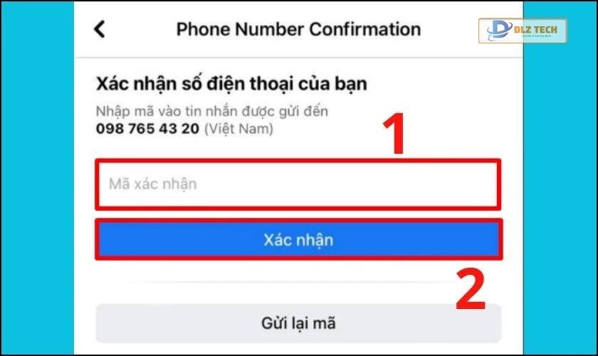 Nhập mã xác nhận vào ô tương ứng