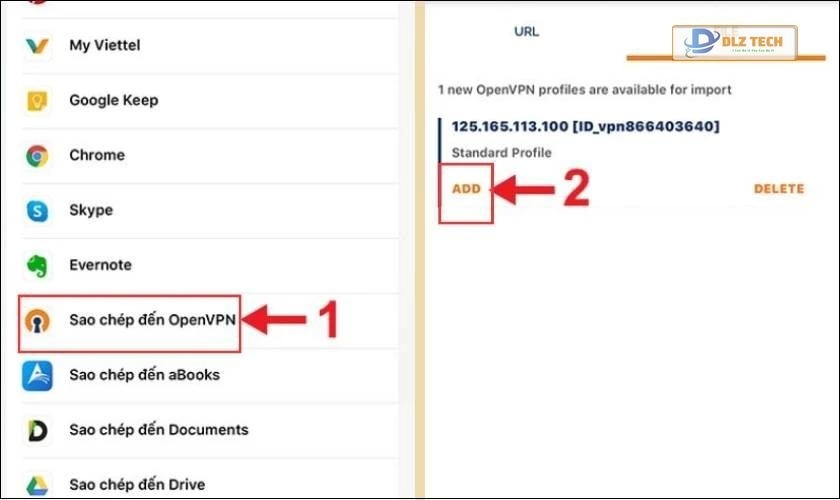 Sao chép đến OpenVPN