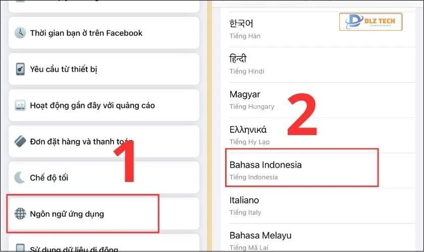 Mở Facebook vào Menu