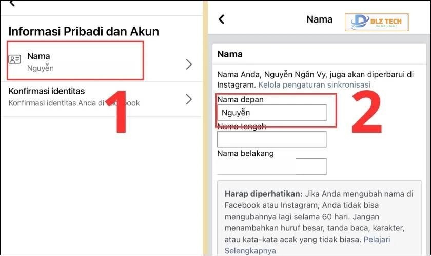 Nhập tên vào Nama depan
