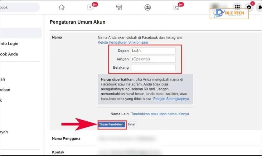 Nhập tên vào Depan