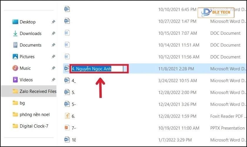 Thực hiện chỉnh sửa tên file đã lưu