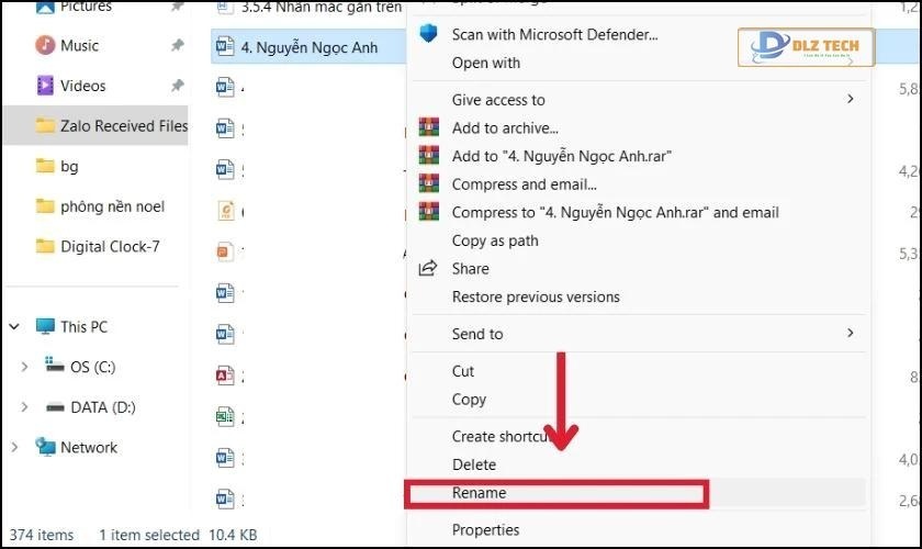 Dùng tính năng Rename để đổi tên file Word trên PC