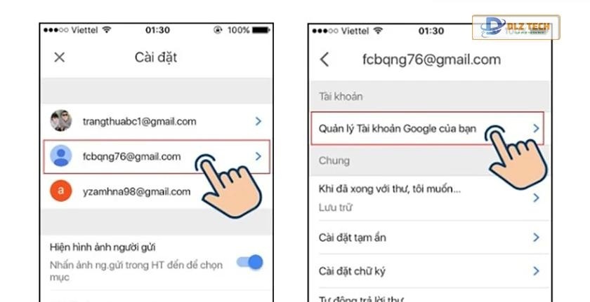 Cách thay đổi tên tài khoản gmail trên điện thoại qua ứng dụng Gmail