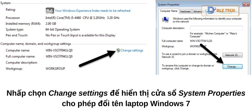 Cách đổi tên thiết bị ở mục System Properties