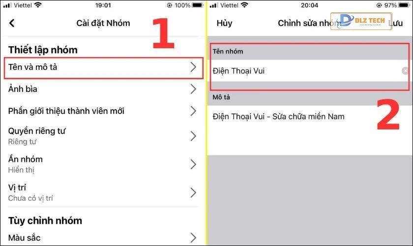 Thiết lập nhóm, bạn chọn Tên và mô tả