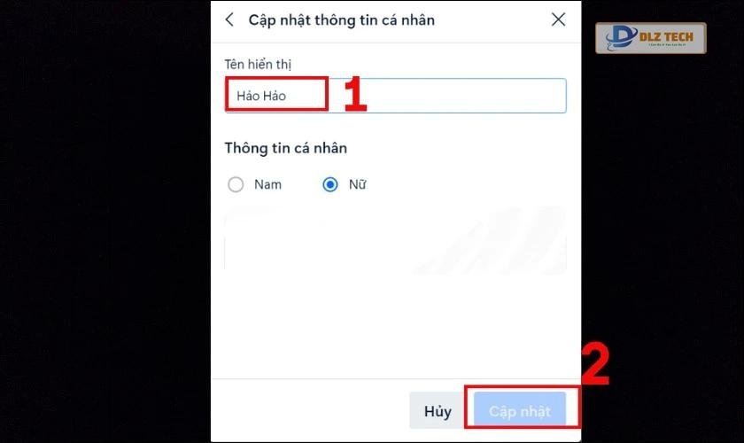 Nhập tên bạn muốn đổi vào mục tên hiển thị và chọn Cập nhật