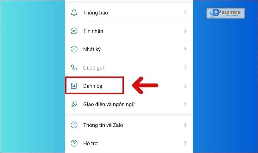 Tìm và nhấn vào mục Danh bạ