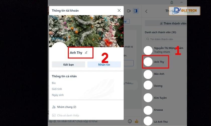 Chọn thành viên mà bạn muốn đổi tên và chọn biểu tượng Cây bút
