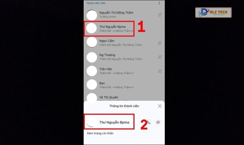 Chọn thành viên mà bạn muốn đổi tên và chọn Xem trang cá nhân