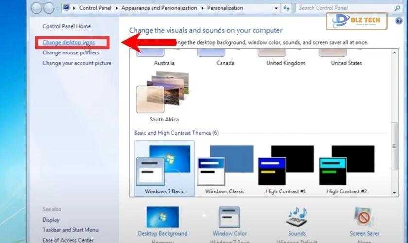 Chọn vào tính năng Change Desktop icons 