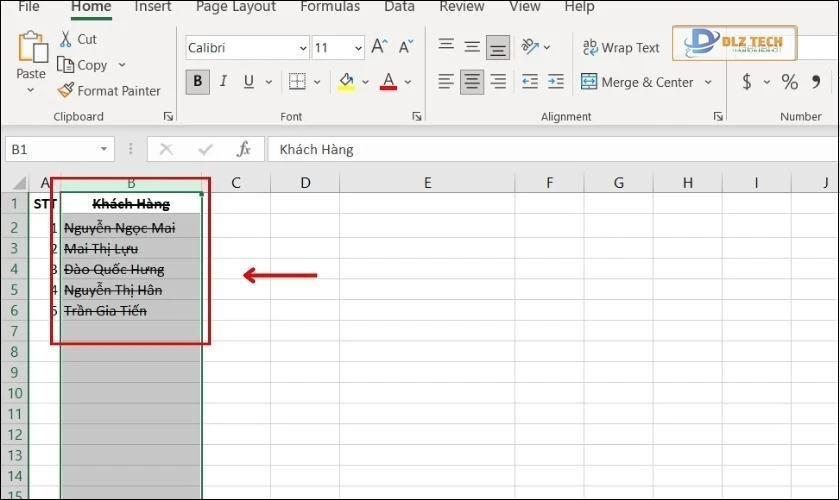 Chữ sẽ được gạch ngang như trong hình 