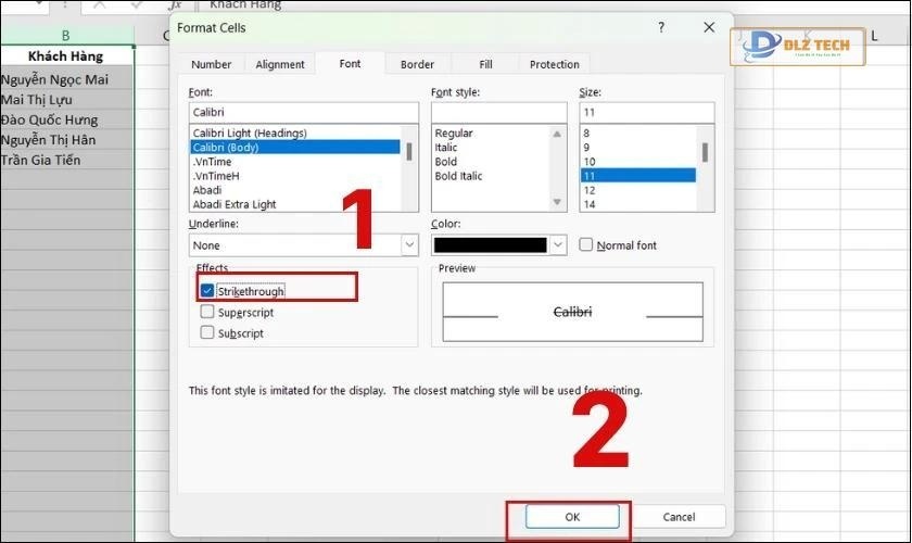 Tick vào ô Strikethrough 
