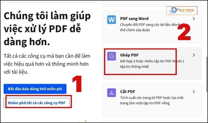 Chọn vào mục ghép file PDF 