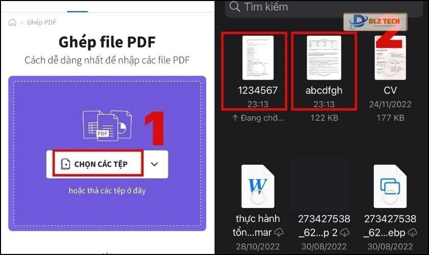 Chọn các file Word cần ghép thành 1 