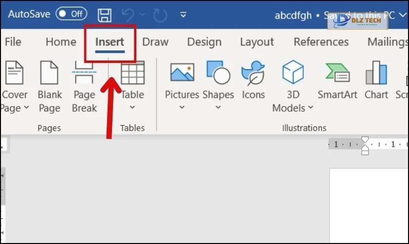 Chọn vào mục Insert