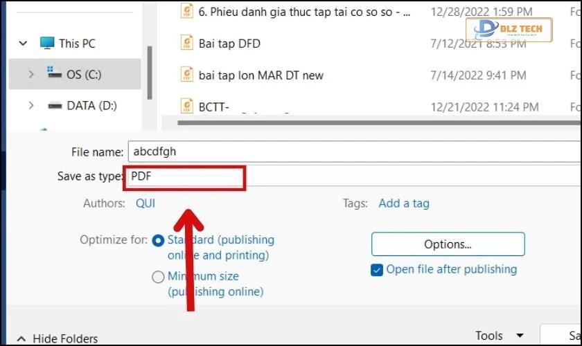 Đổi định dạng file Word cần ghép sang PDF 