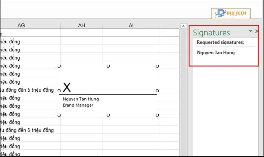 Chọn vào Signatures 
