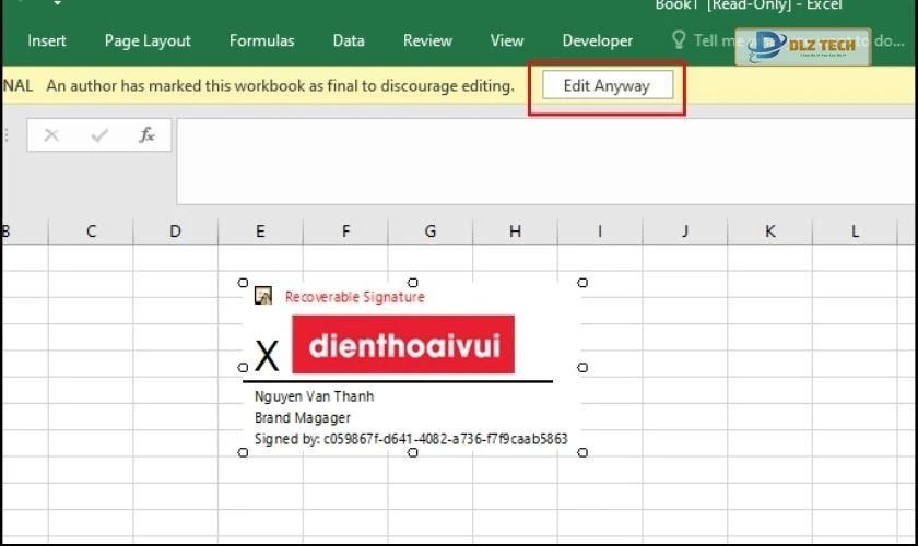 Chọn edit để chỉnh sửa chữ ký 
