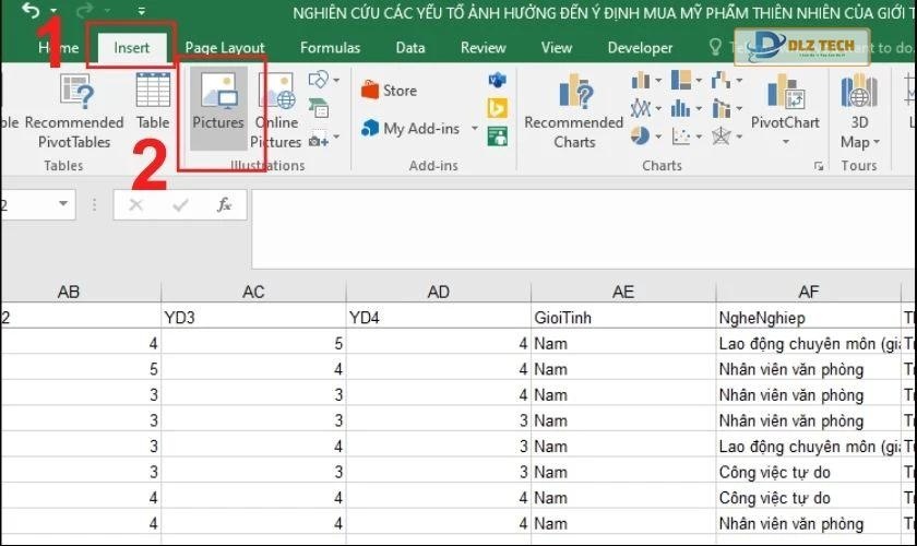 Chọn Insert và chọn Picture 