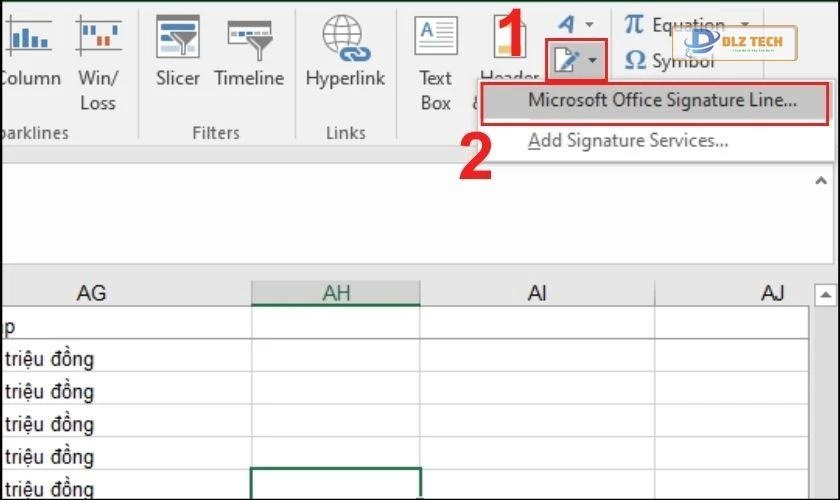 Chọn Microsoft Office Signature Line