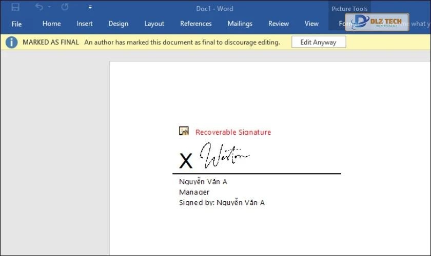các bước chèn ảnh chữ ký vào word 