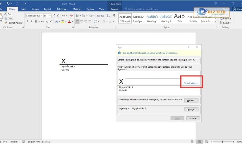 cách chèn ảnh signature vào word 