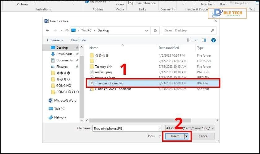 Mở vị trí tệp hình ảnh để chèn