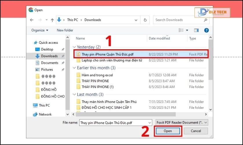 Chọn file và nhấn Open