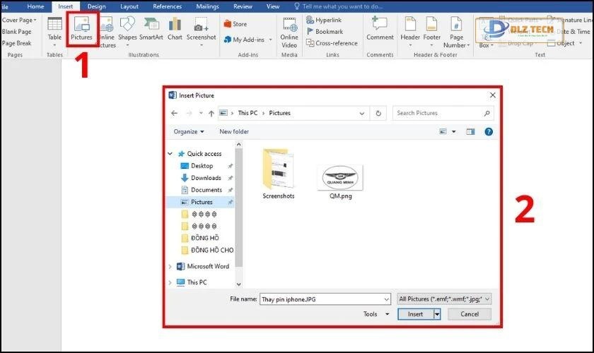 File PDF sẽ được chèn vào Word