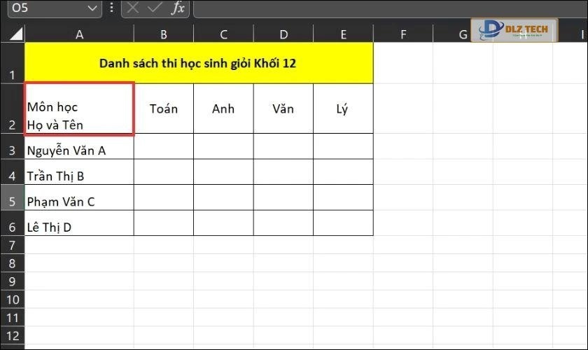 Hướng dẫn chia cột chéo trong Excel