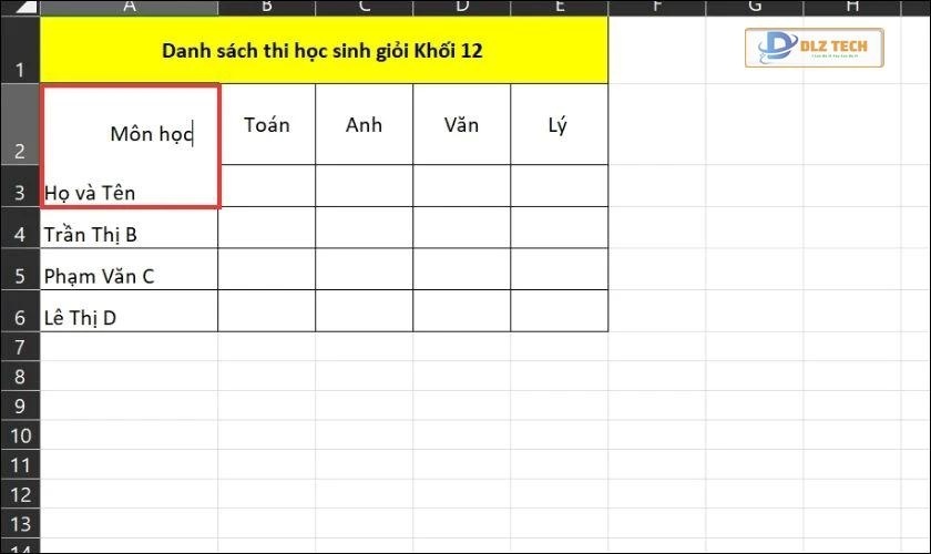 Căn chỉnh nội dung trong cột chéo