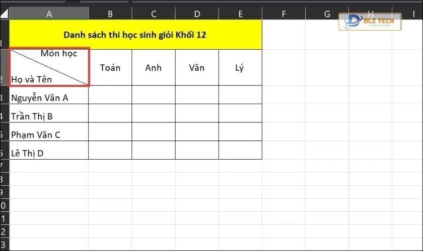 Hoàn tất cách chia cột chéo trong Excel thành 2 cột