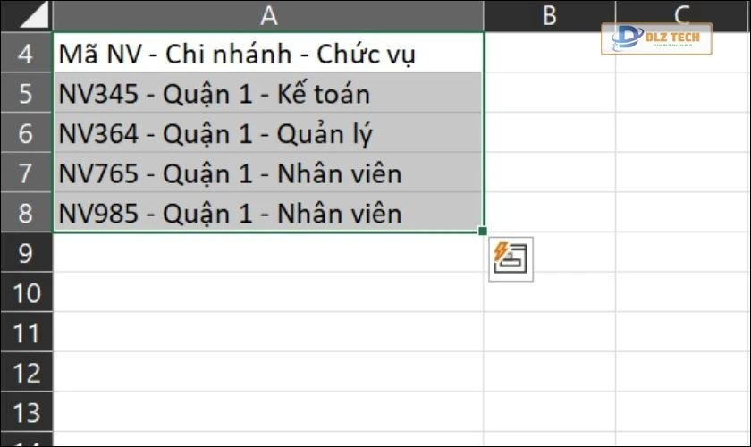 Chọn cột dữ liệu cần phân tách