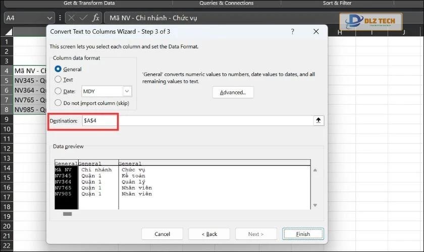 Lựa chọn định dạng cho cột