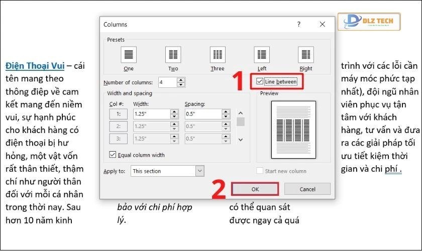 cách thêm đường kẻ giữa 