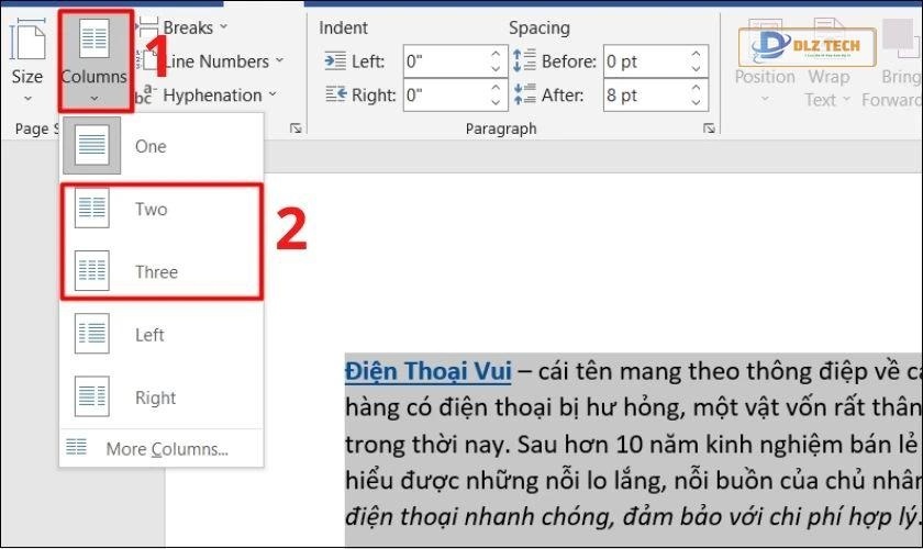 Cách chia cột trong Word