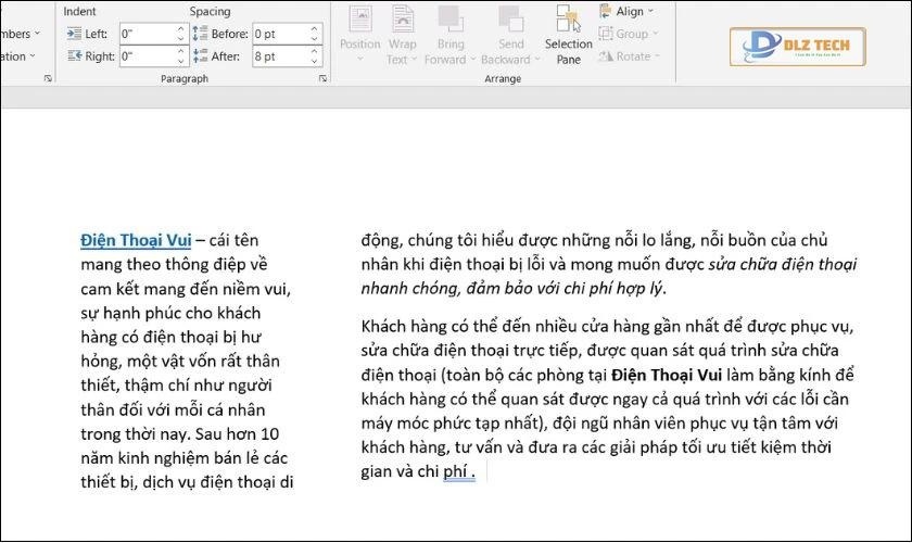 cách chia văn bản thành 2 cột