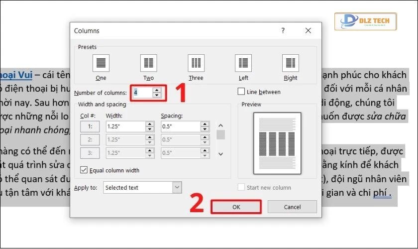 cách chia văn bản thành 2 cột