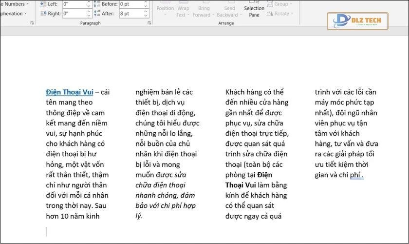 cách chia văn bản thành 2 cột