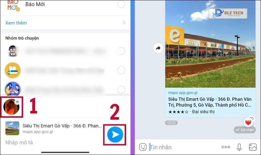 Cách chia sẻ vị trí Google Maps qua Zalo