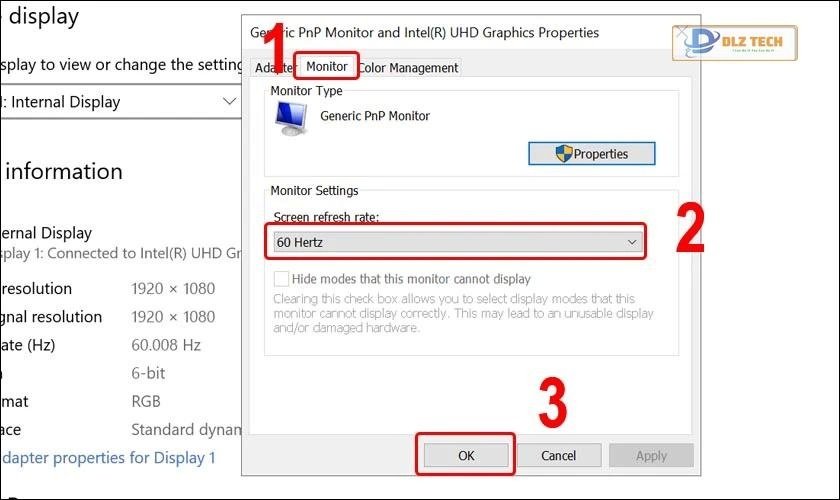 Chọn Tần số quét phù hợp từ menu drop-down