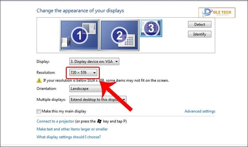 Mở cửa sổ Screen resolution