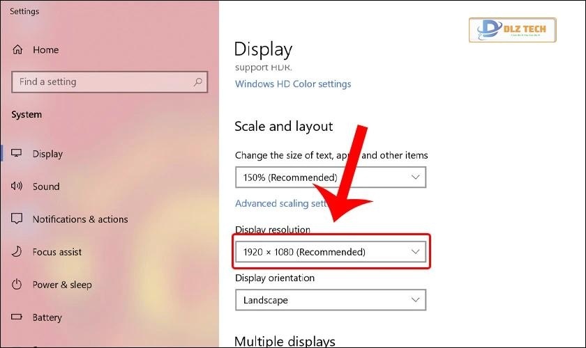 Tiến hành mở rộng cửa sổ Display resolution