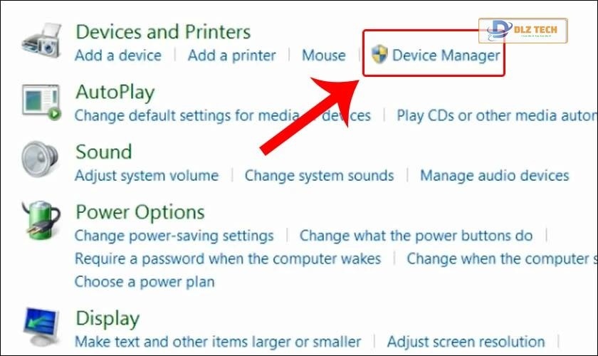 Chọn vào mục Device Manager