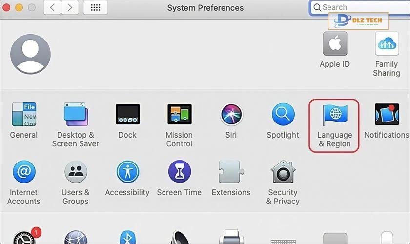 Chọn mục Language & Region để thay đổi ngôn ngữ